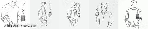 vector half body of a man holding a cup coffee