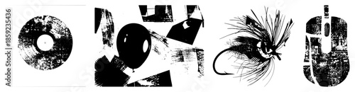 vinyl record balloon fly fishing lure computer mouse abstract vector