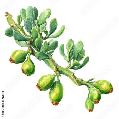 Mistletoe Cactus, watercolor illustration vector, isolated on a white background.