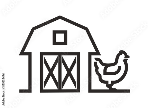Barn and hen - free-range chicken icon in bold line
