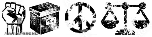fist vote peace scales black and white vector