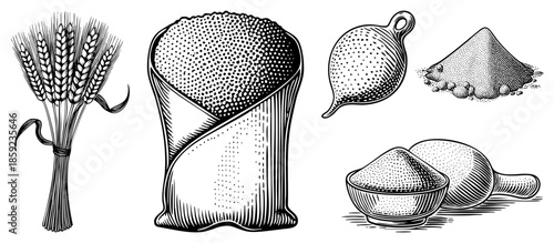 wheat stalks grain sack flour scoop measuring cup