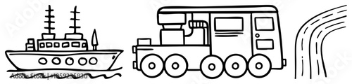 boat train road cartoon illustration