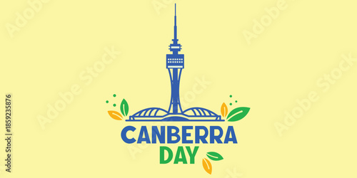 Canberra Day Icon with Telstra Tower and Nature Elements