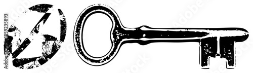 vintage key and peace symbol vector