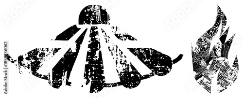 octopus silhouette with newspaper flames