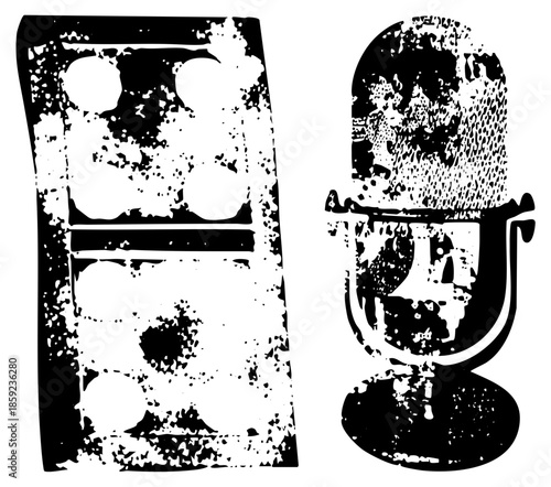 vintage microphone and radio receiver vector illustration