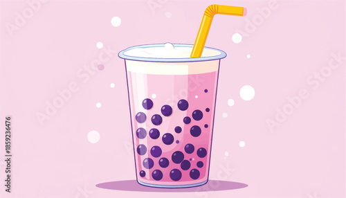 A refreshing cup of bubble tea with tapioca pearls.