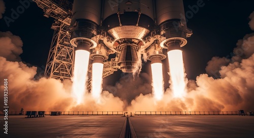Mighty Rocket Launching with Fiery Thrust into the Night Sky