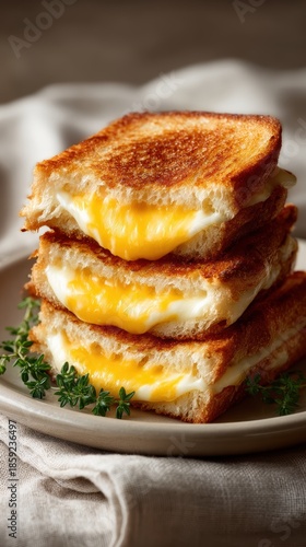 Wallpaper Mural Stacked sandwiches on linen napkin with pale plate and empty space bottom Torontodigital.ca