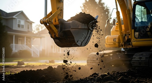 Excavator Digging Soil at a Construction Site