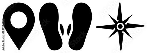 location pin footprints compass rose