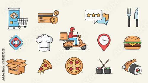 Food Delivery Service Icons Collection.