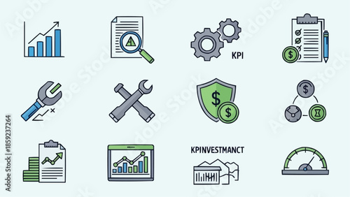 Business and Finance Icons Set for Analytics and Growth.