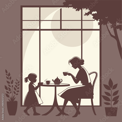 Mother and daughter enjoying tea together