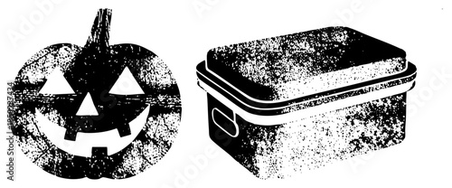 jack o lantern and lunchbox vector illustration