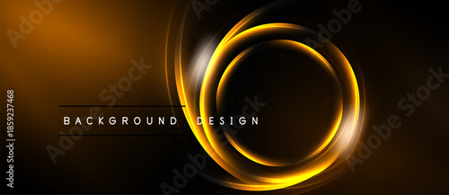 Abstract golden lines form concentric circles. Dark background enhances glowing effect. Modern design element for digital projects.