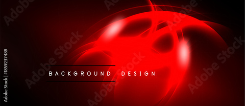 Dynamic red neon sphere glows against dark backdrop. Abstract lines create futuristic visual impact. Bold text highlights background design concept.