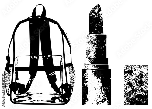 backpack and lipstick vector illustration
