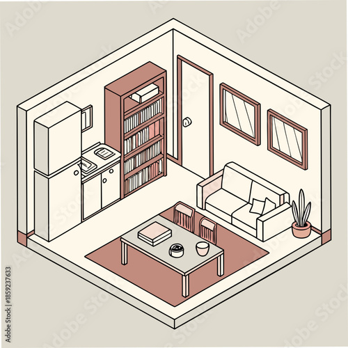 Modern living room and kitchen layout
