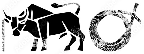 bull silhouette with rope coiled