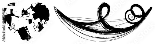 abstract world map and flowing brushstroke swirl