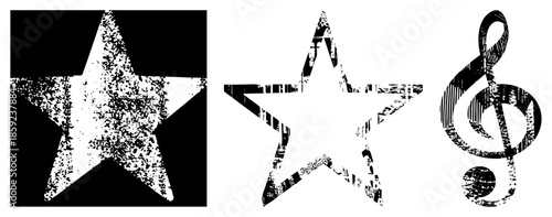 star and treble clef symbols with distressed texture