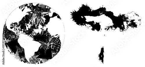 Earth globe and abstract ink blot vector