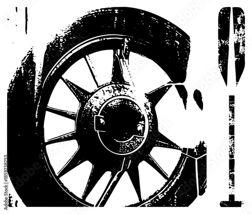 car wheel and tire with hammer and chisel