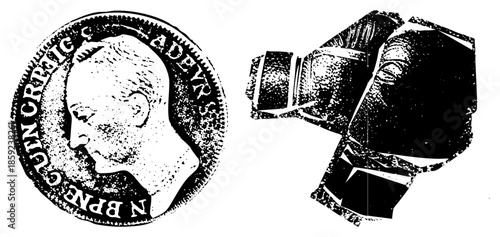 coin and fragmented portrait vector