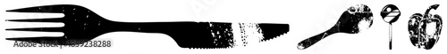cutlery and food in distressed black silhouette