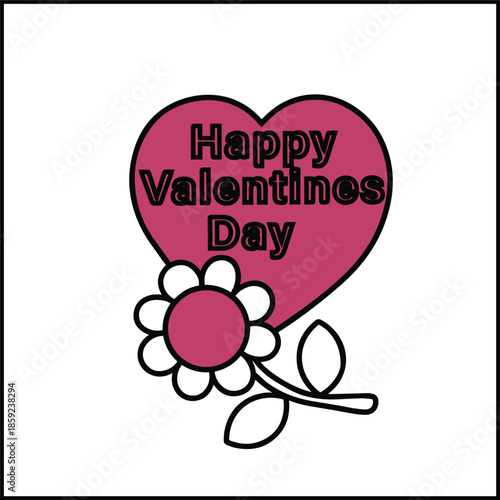 Happy Valentine’s Day Heart and Flower Coloring Page