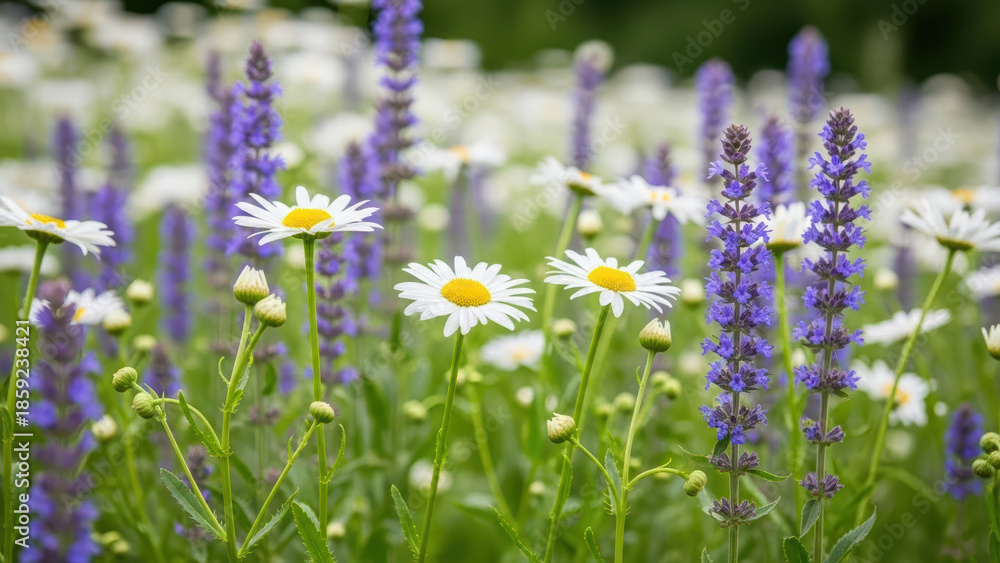 Obraz premium A young woman stands in a vibrant field of colorful flowers on a sunny day outdoors