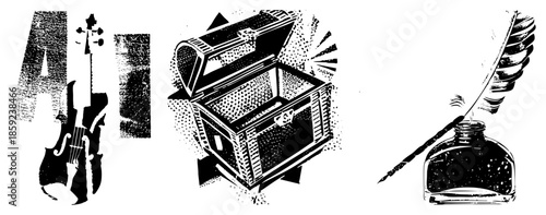 violin treasure chest quill ink