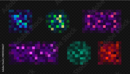 Pixel mosaic texture with colorful censorship blur effect. Digital screen patterns with vibrant square blocks for privacy overlay, retro game backgrounds or glitch art designs. Color bitmap bg.
