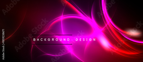 Abstract vibrant background. Swirling neon lines create dynamic visual effect. Dark shades dominate with bright pink highlights. Modern design element.