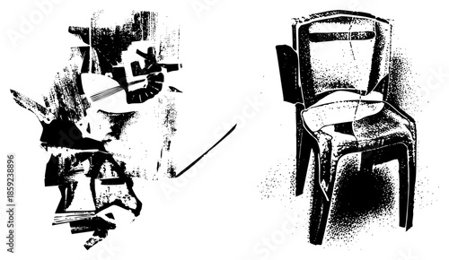 abstract musician playing violin with chair