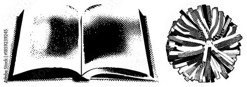 open book and pom pom vector illustration