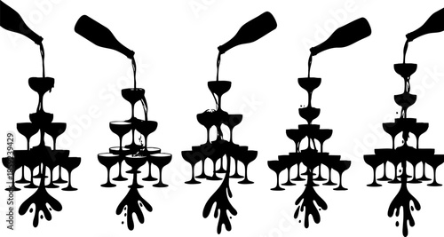 Champagne Glass Tower and Fountain Silhouettes