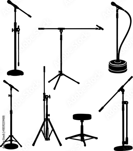 Microphone Stand and Audio Equipment Silhouettes