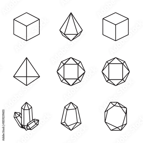 Isometric projections of geometric shapes cubes pyramids and complex polyhedra