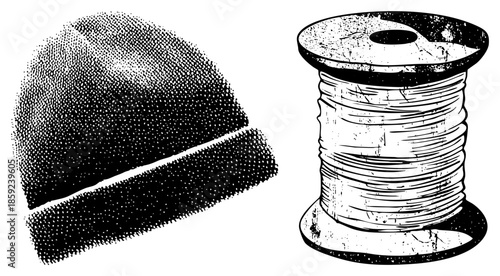 beanie hat and thread spool vector illustration