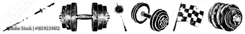 Weightlifting equipment and sports symbols in vector
