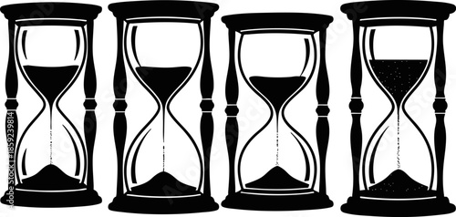 Hourglass and Sand Timer Silhouette Vector