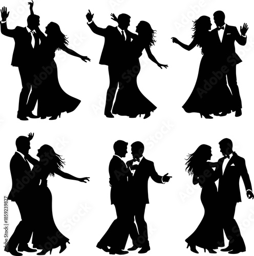 Ballroom Dancing Couple Silhouette Set