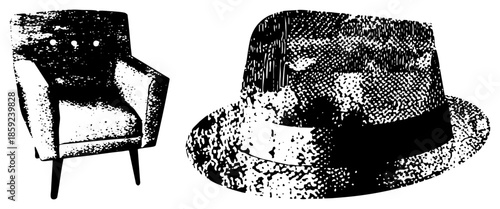 armchair and fedora hat vector illustration