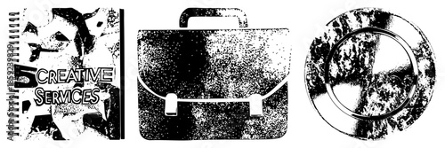 Creative Services notebook briefcase and circular emblem vector