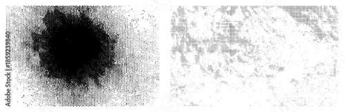 Abstract halftone dot with dark central mass and light textured background