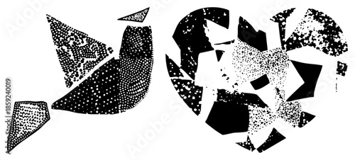 abstract shattered fragments black and white