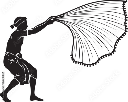 Silhouette of a Person Throwing a Lasso with a Fan Shape 1